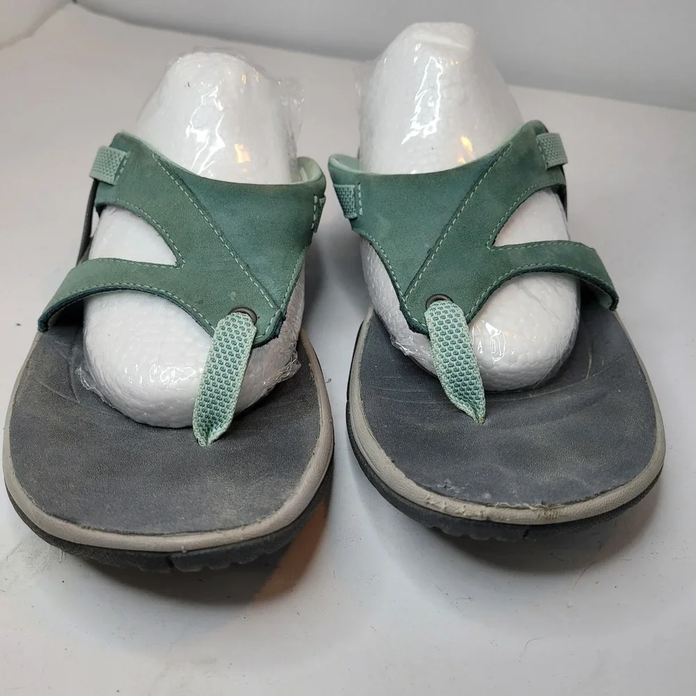 Merrell Bering Sea Sandals Womens 10 Teal‎ Green Good Leather Thong Slides